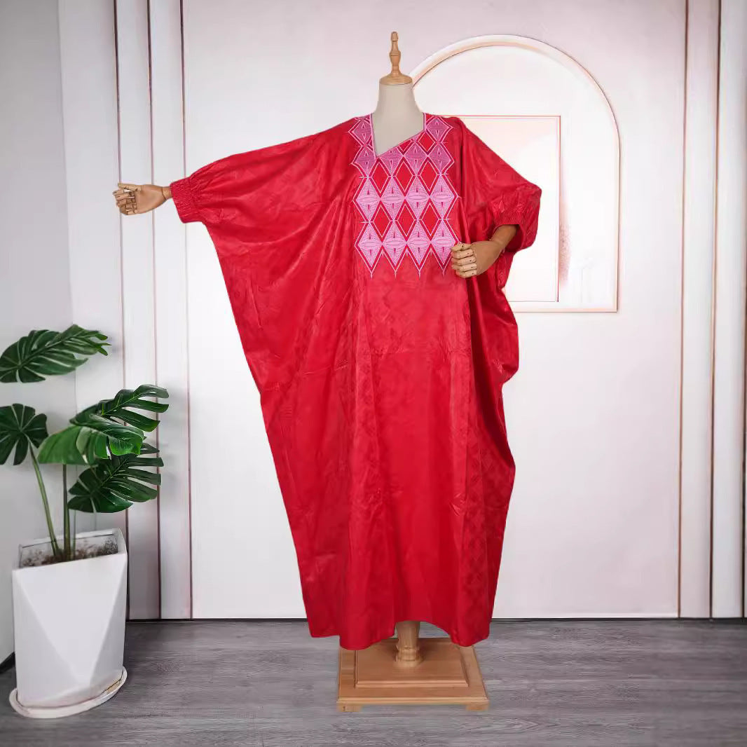 Embroidered Robe Solid Color Arabic Dubai Muslim Women Dress