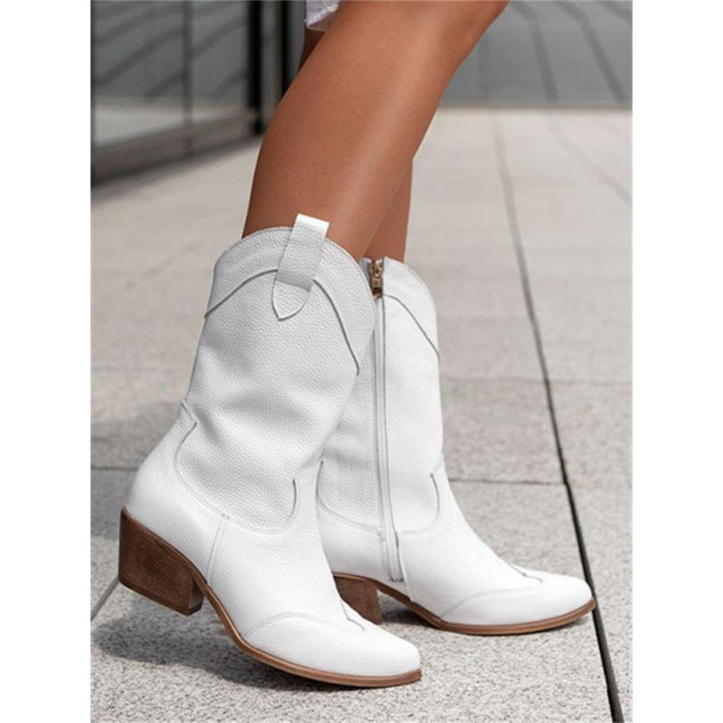 Low-top New Ethnic Style Women's Mid Heel Boots